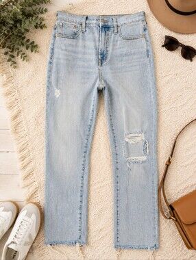 Madewell The Perfect Vintage Jeans Distressed Frayed Hem Light Wash Size 26